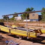 Side Rails on both sides and mast temporarily moved aside to allow for top boat