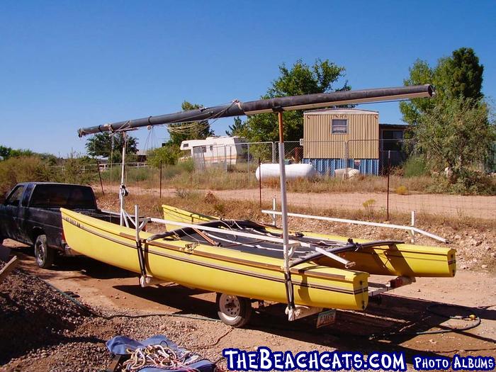 Side Rails on both sides and mast temporarily moved aside to allow for top boat