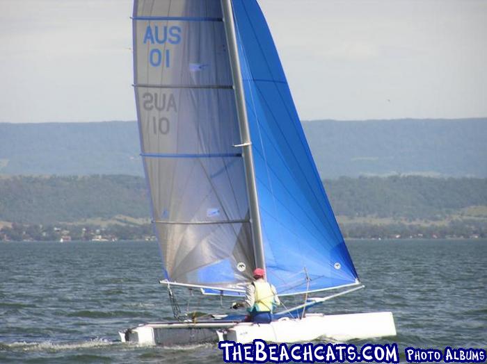 pic070- Sailing one up with spinnaker.