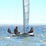 Jeff, Milly & Eoin on the wire. I know the sail's not trimmed