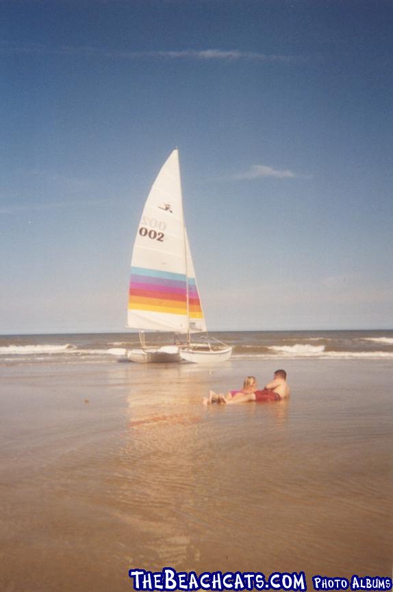 Couple on Jacksonville Beach with Hobie 16