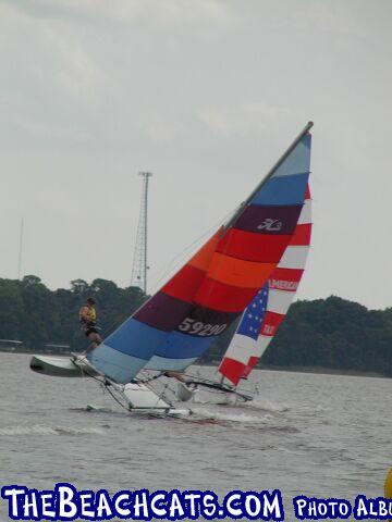 Paul flying Hobie 16, passing