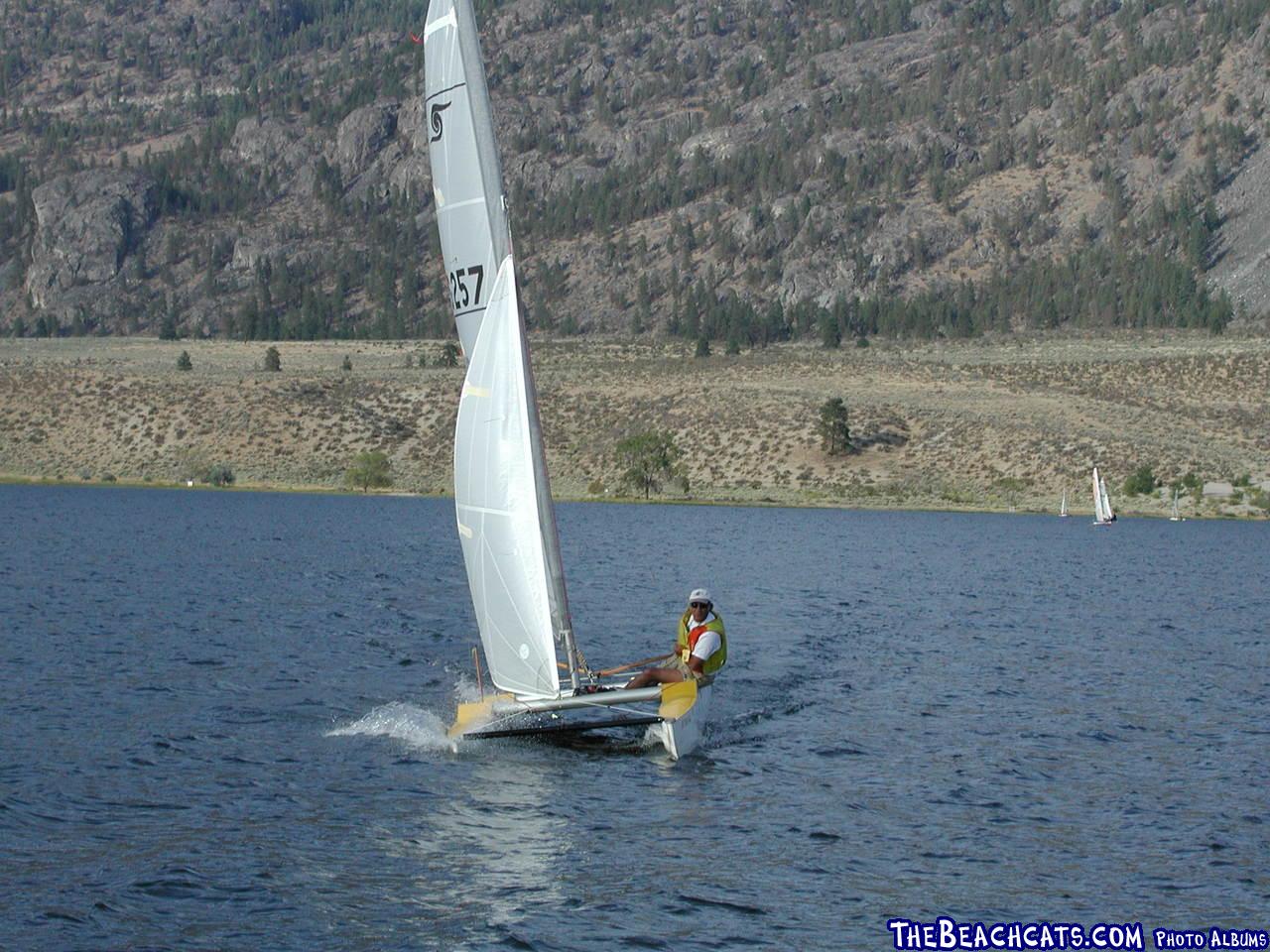 Bob Richards aka Soapy, working the light winds on day one.