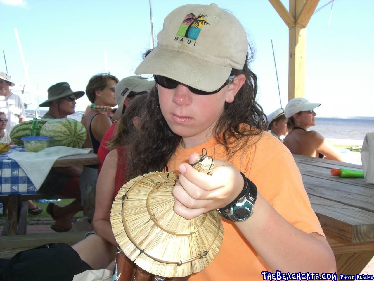 Emily Vaughan checking out her trophy