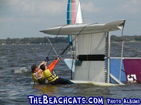 PAUL & Help Righting HOBIE 16 at Finish Line