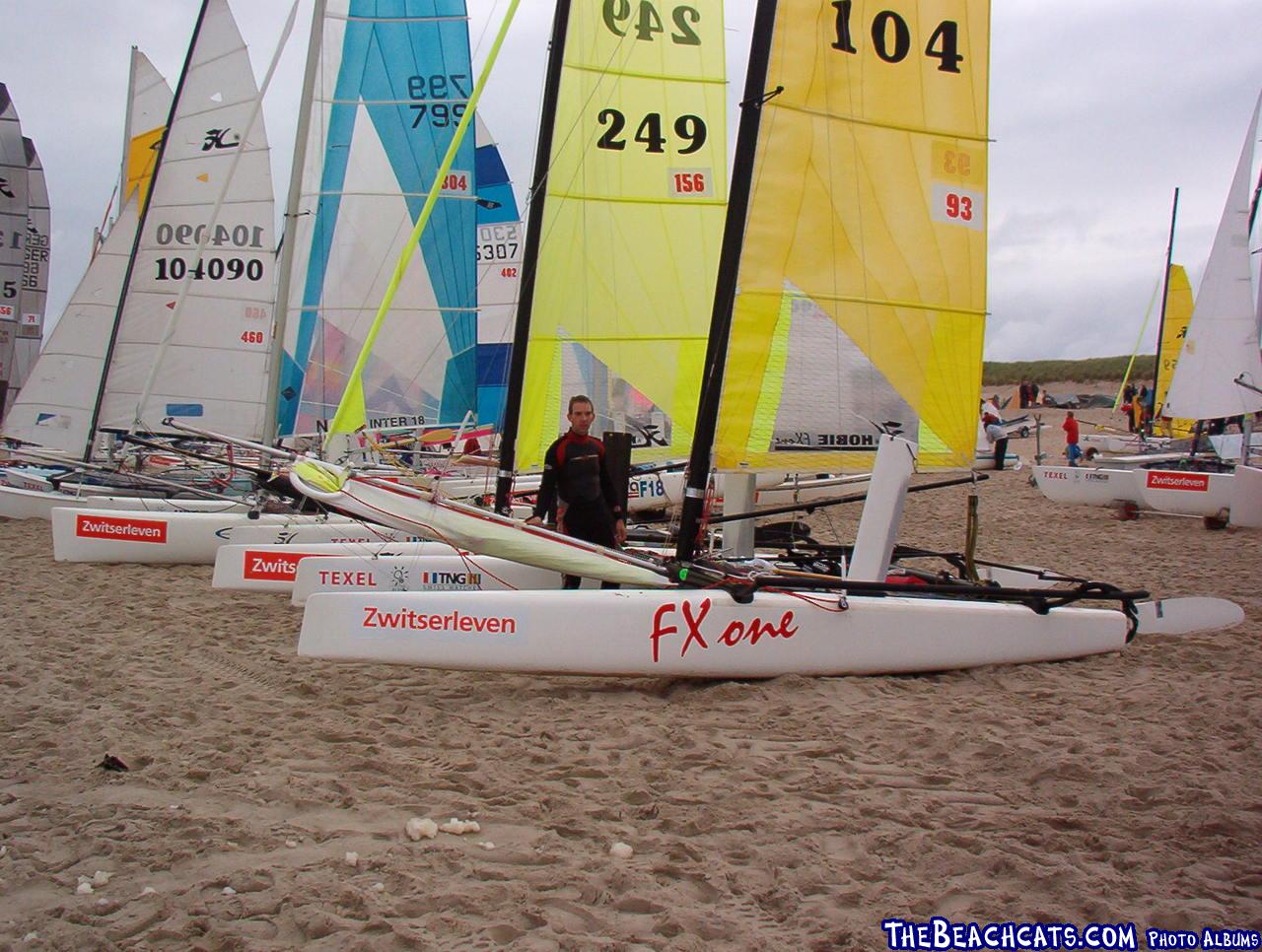 A picture of a very cold me just before launching of the beach, behind me is another FX-One sailed by two clubmates.