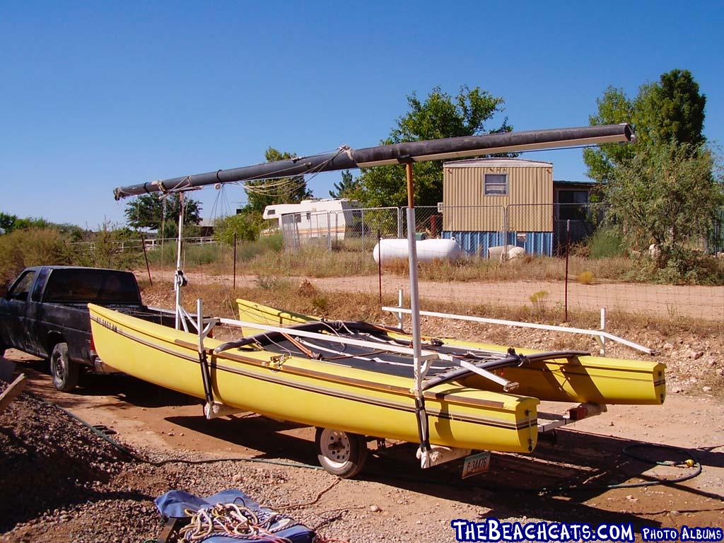 Side Rails on both sides and mast temporarily moved aside to allow for top boat