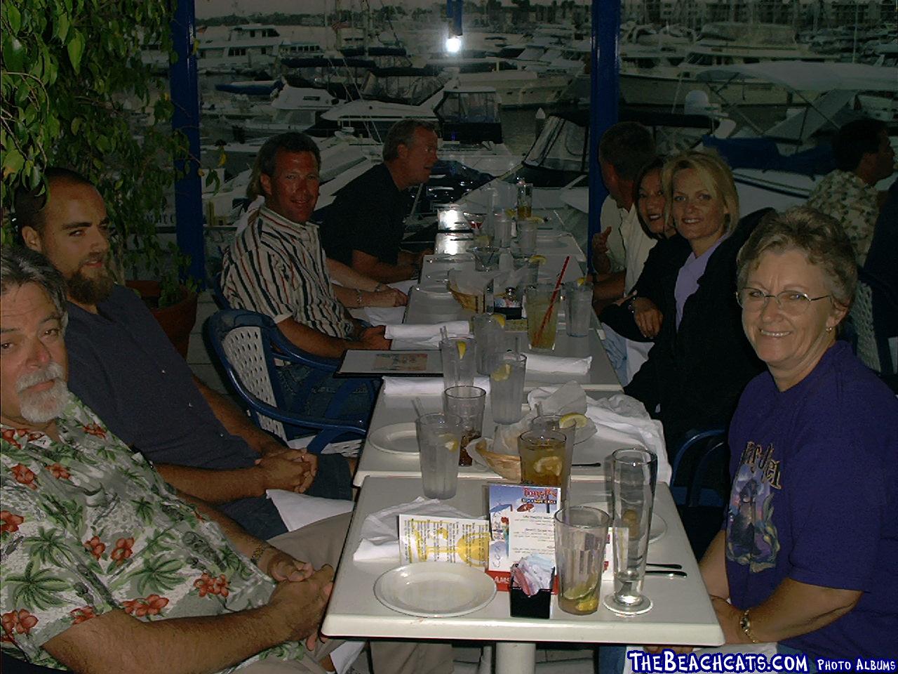 Joe Sailor, his son, Gary, Sandy, Buzz, Jack Hoying and his wife, Shari, me and Joe's wife. Dinner after sailing.