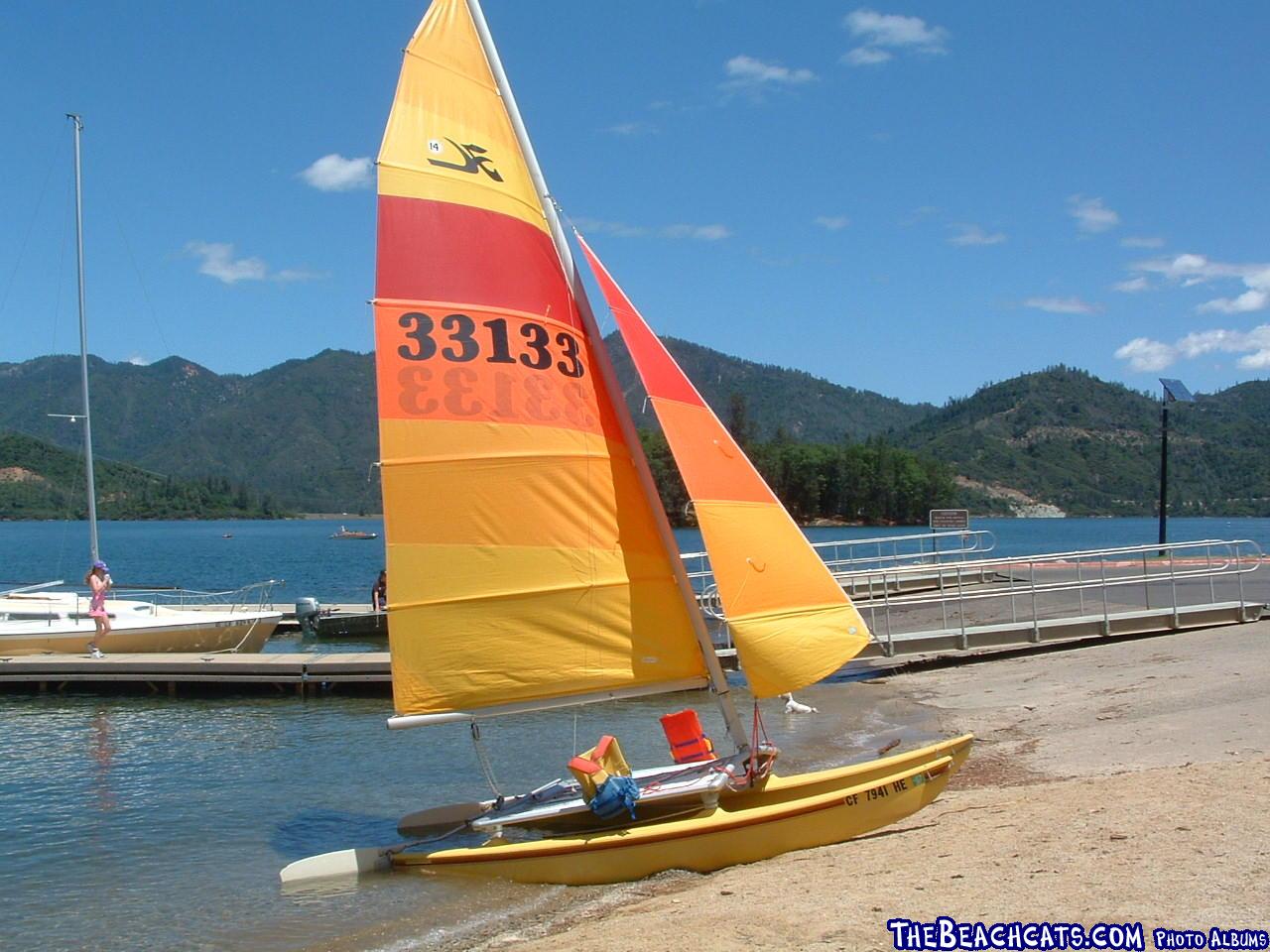 My Hobie 14 (It's like a "Baby 16" because of the battened jib).