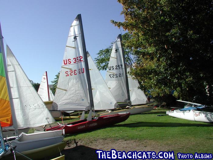 some of the boats at rest on a grassy beach.