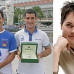  ISAF Rolex World Sailor of the Year Award 2005 Winners Fernando Echavarri and Anton Paz, Spain, with trophy and Rolex Time Piec