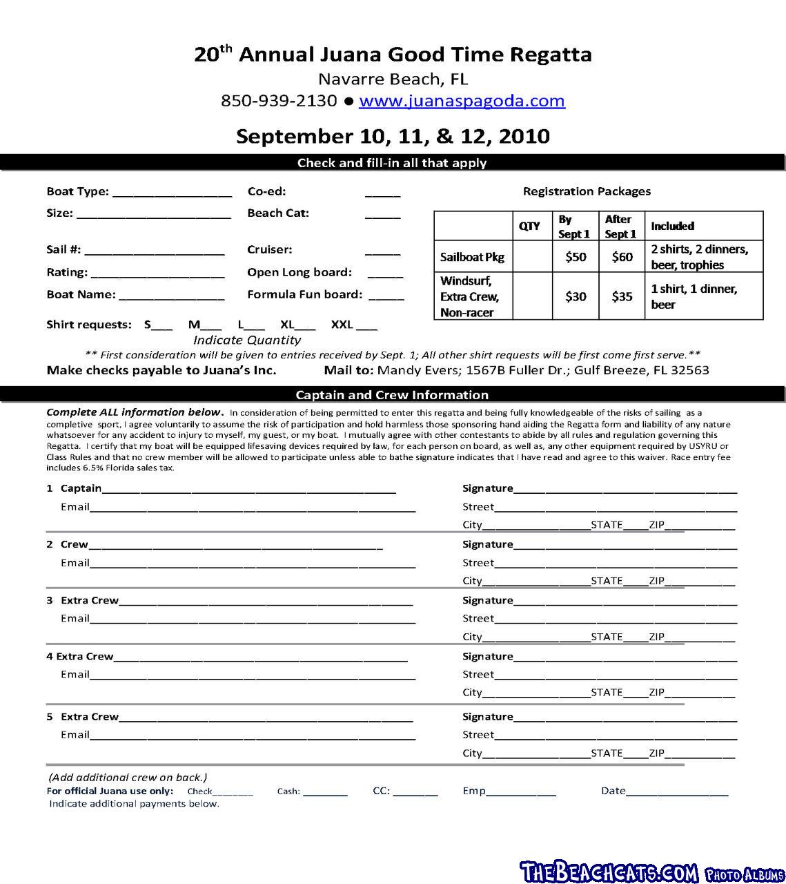 Juana Good Time Regatta Entry Form 2010