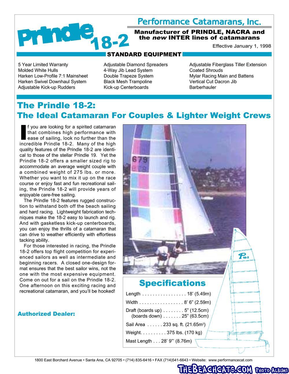 Prindle 18-2 Sales Sheet :: Catamaran Sailboats at TheBeachcats.com