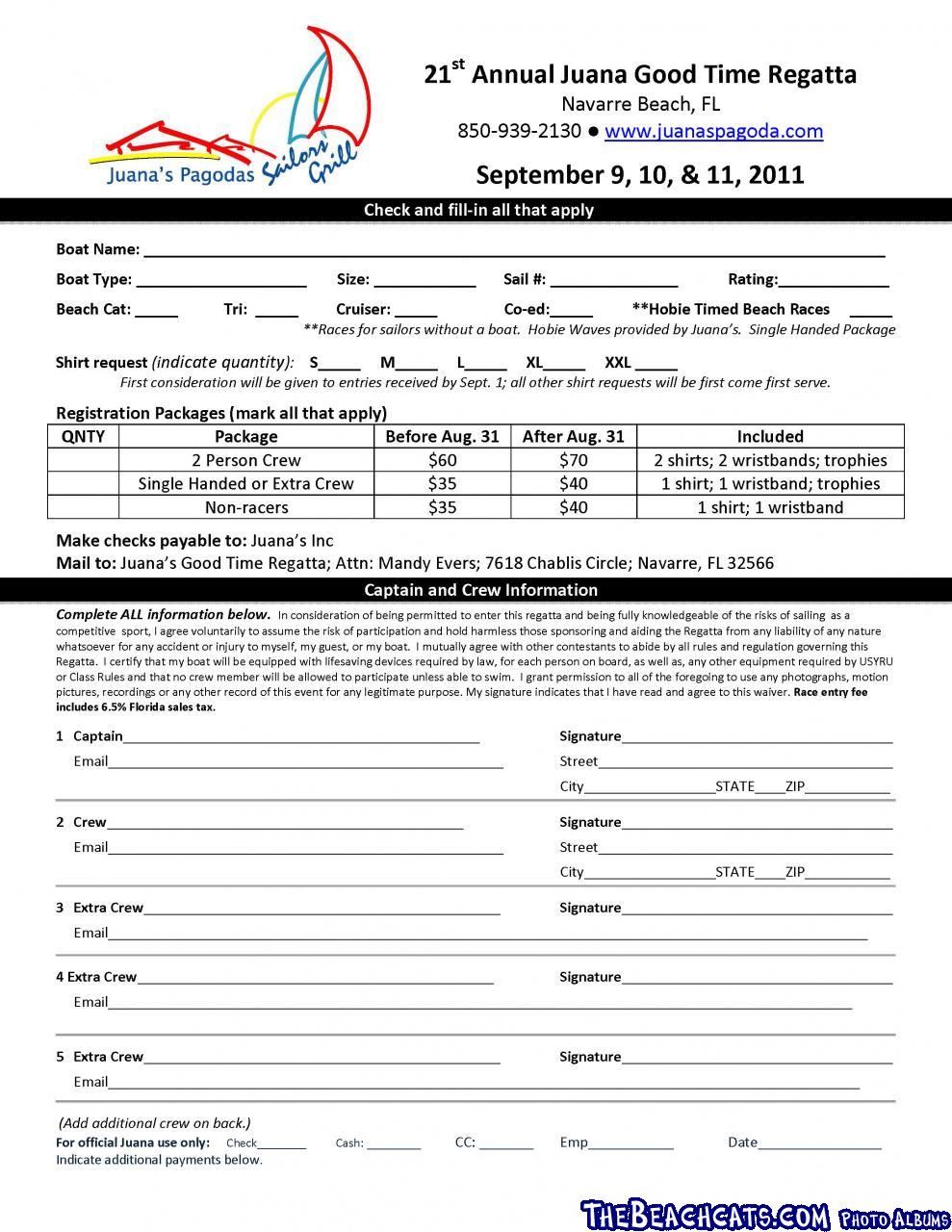 JUANA Regatta Entry Form 2011