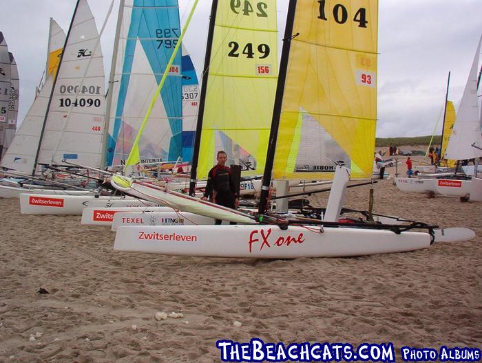 A picture of a very cold me just before launching of the beach, behind me is another FX-One sailed by two clubmates.