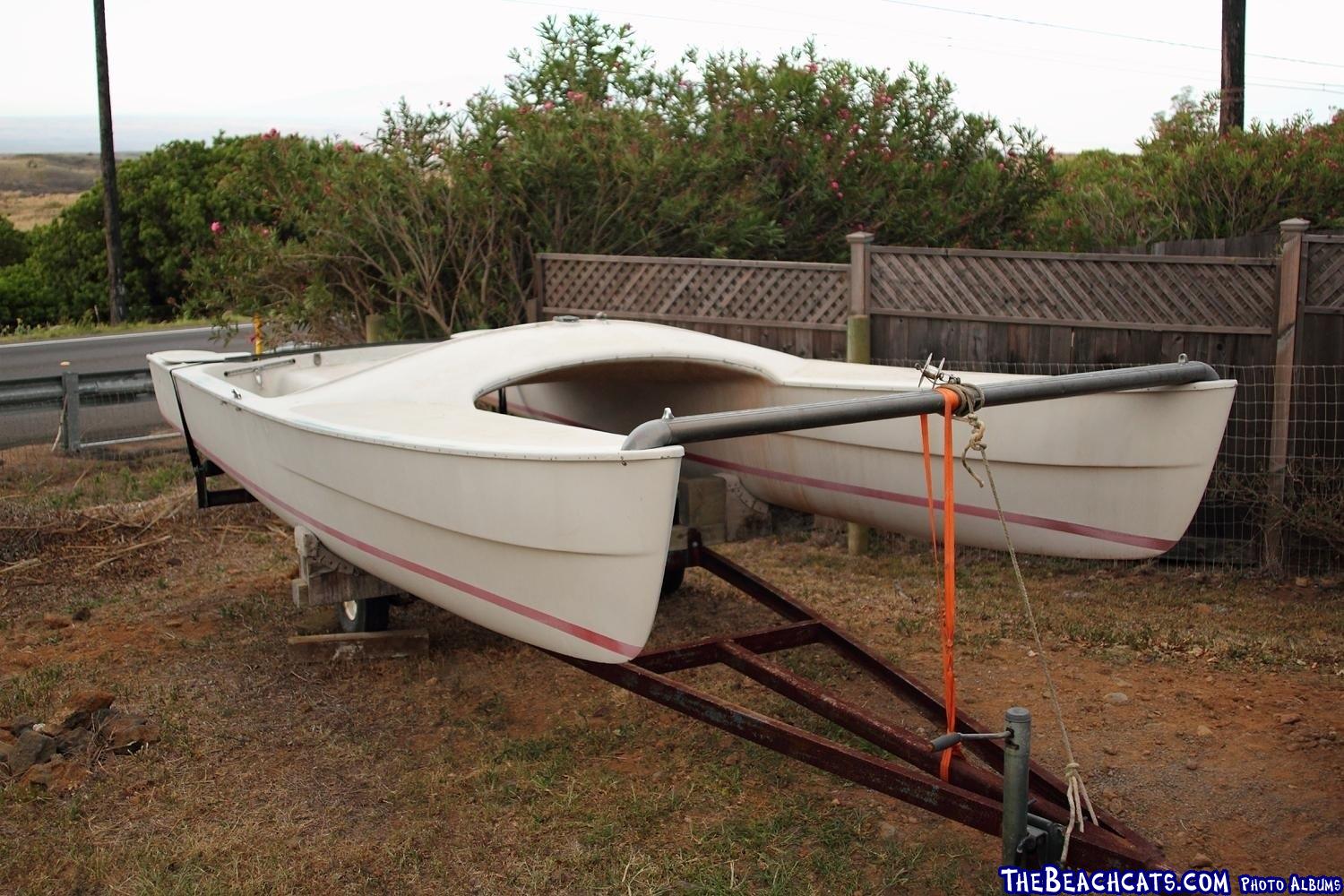 Pacific Catamaran on Rusty Trailer